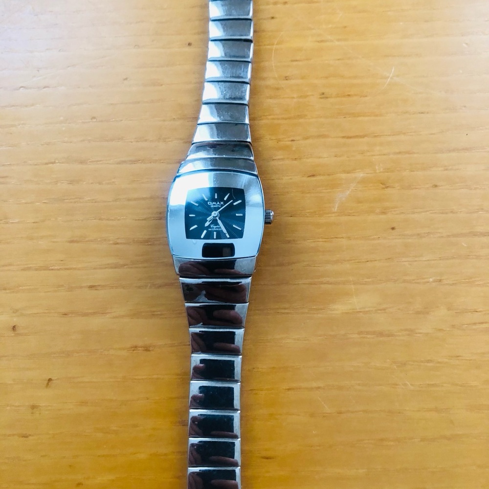 Classic Stainless Steel Watch with Black Dial